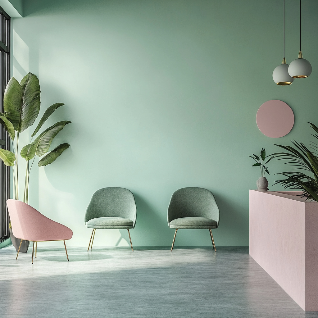 Calming waiting room in green and pink