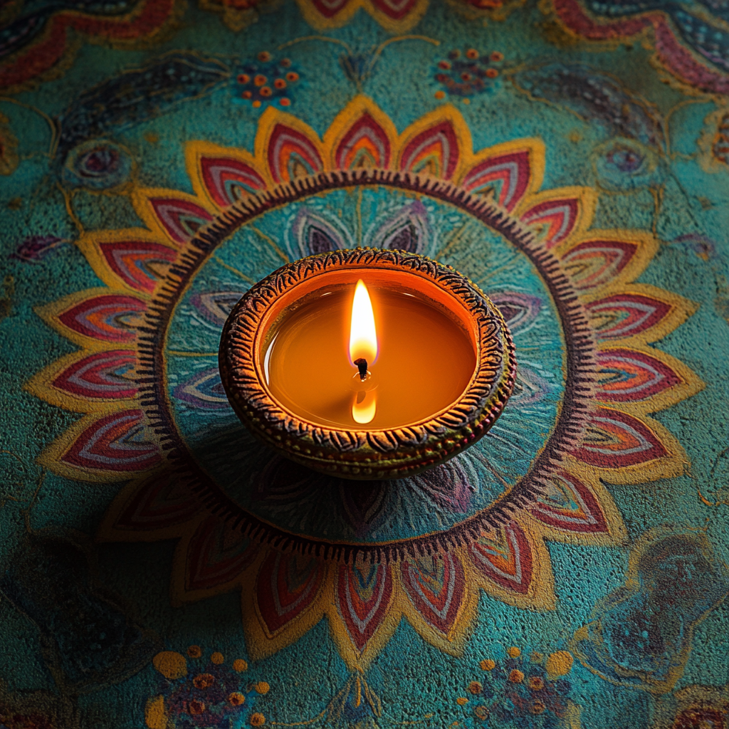 Candle on Diwali Background with Space for Text