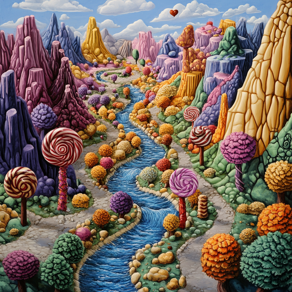 Candy-themed Dungeons and Dragons landscape illustration.