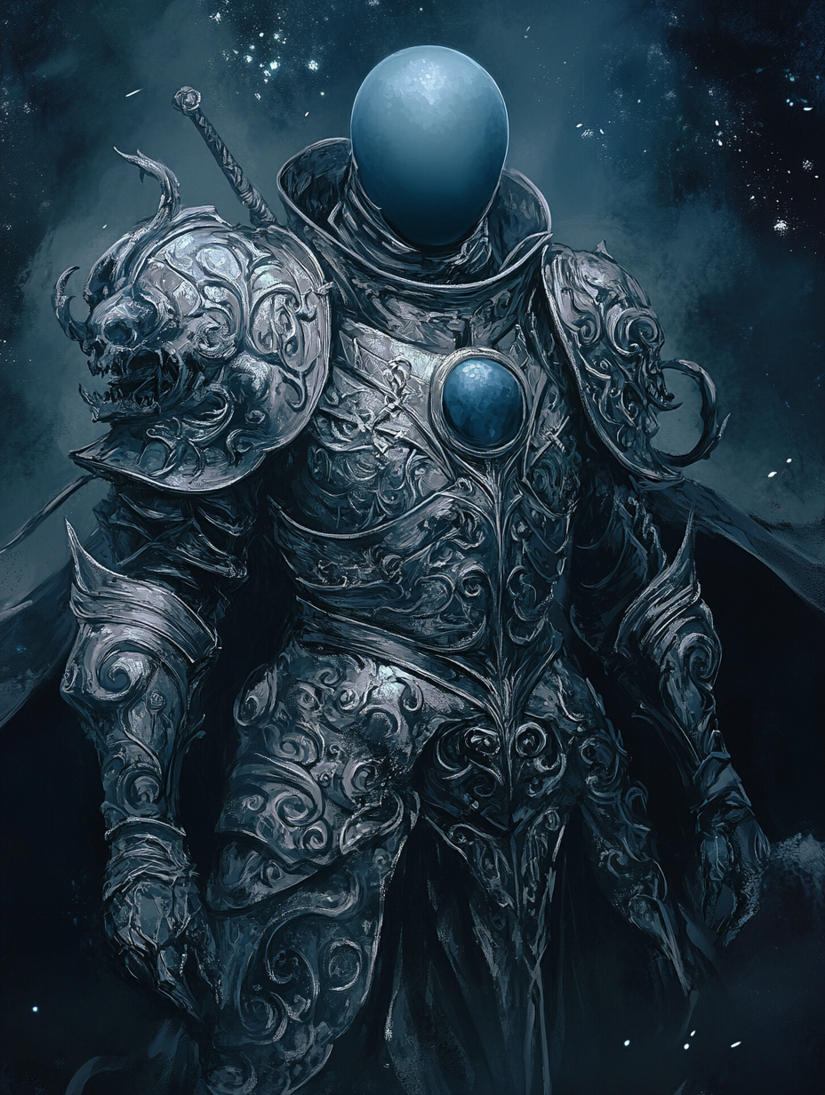 Capcom-style drawing of a dark blue plasmoid knight.