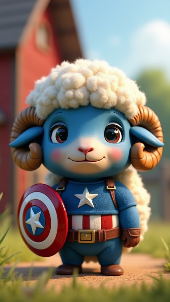 Captain America Sheep Protects Farm with Star Shield