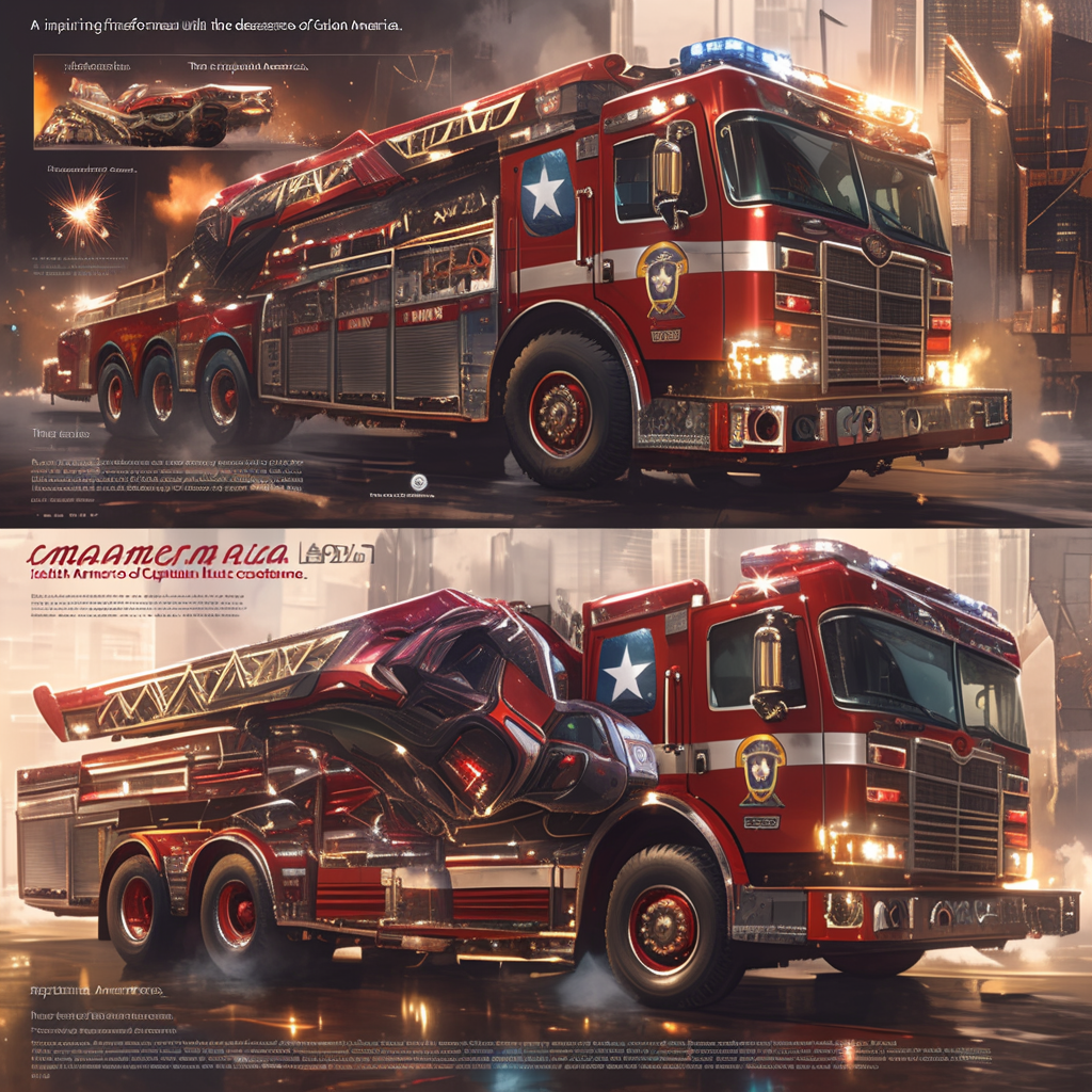 Captain America-themed fire truck with patriotic design and details.