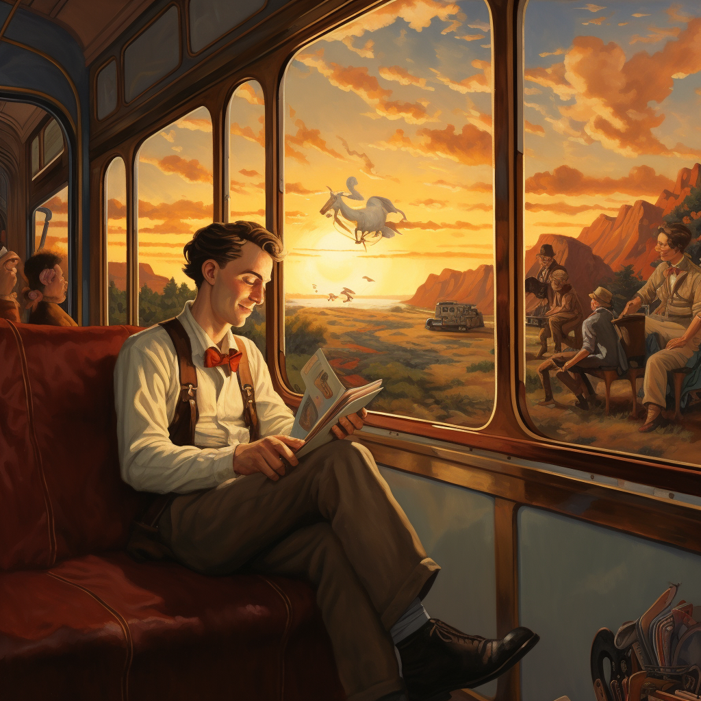 train-sunset-curious-passenger-amazed