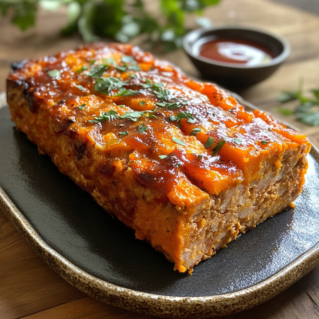 Capture essence of Sweet Potato Turkey Meatloaf image creatively.