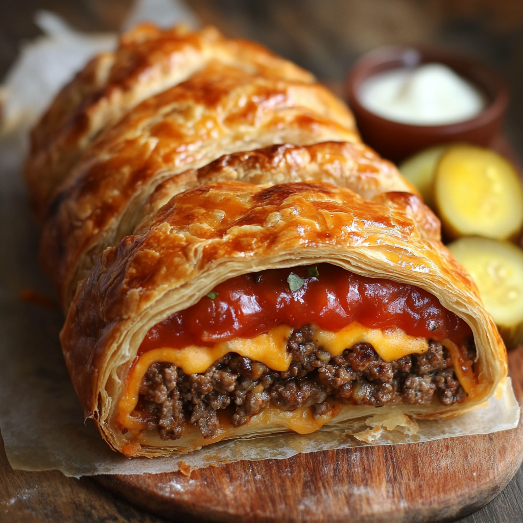 Capture the lacy texture and perfect balance of Cheeseburger Wellington.