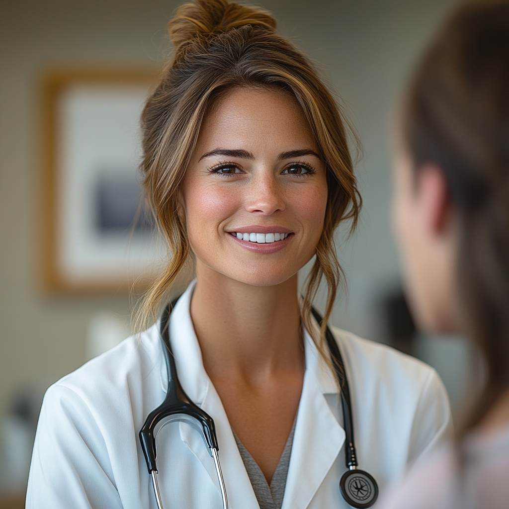 Caring Doctor Examines Patient in Bright Office