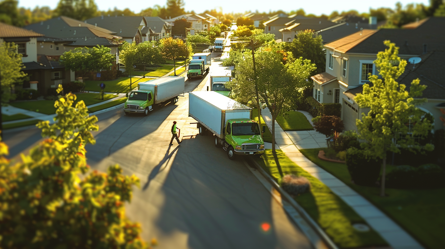 Carl Moving Trucks in A Residential Neighborhood