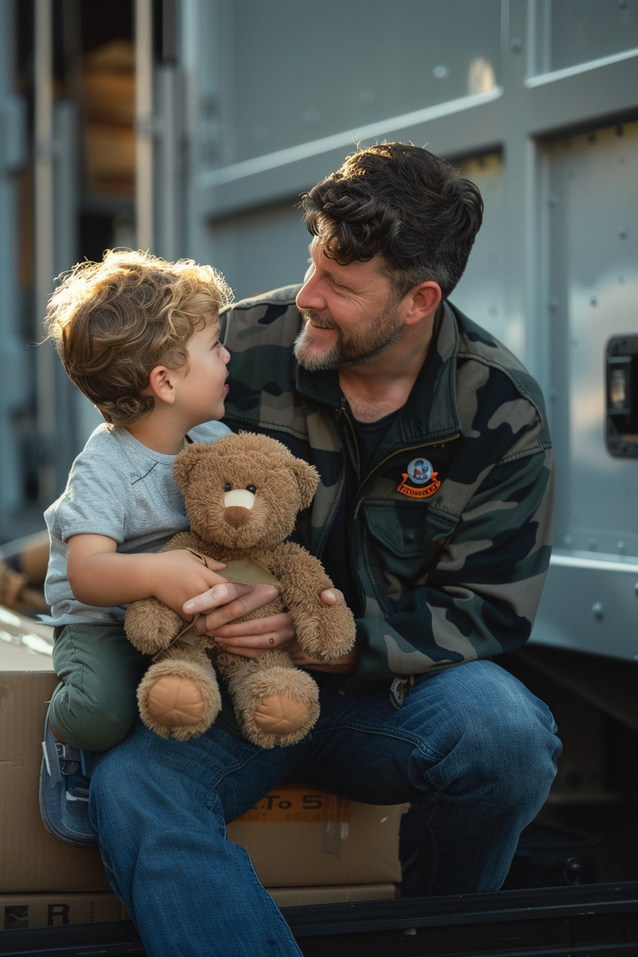 Carl Moving Worker Sharing Moment with Child