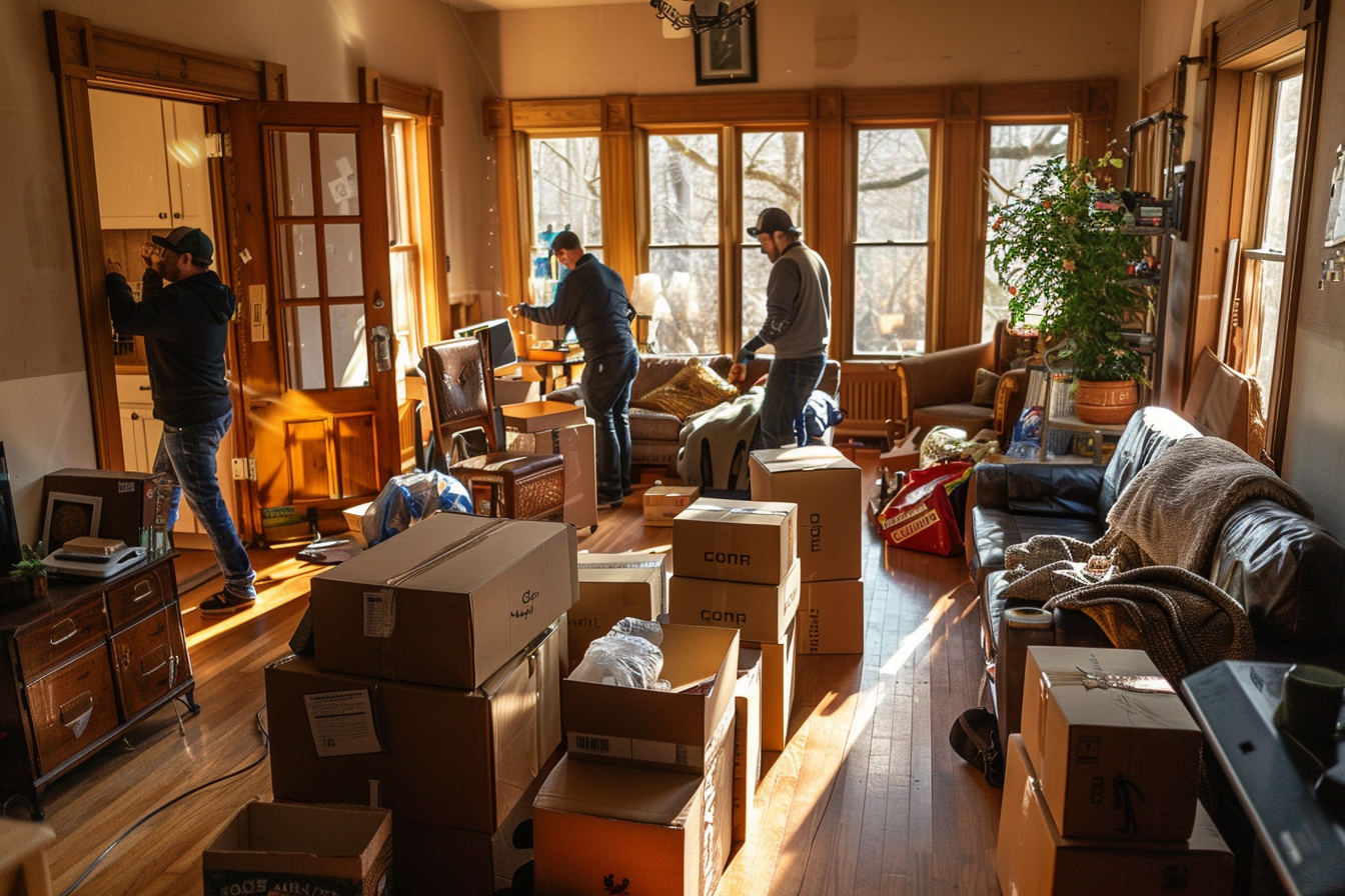 Carl Moving staff arranging furniture in cozy room