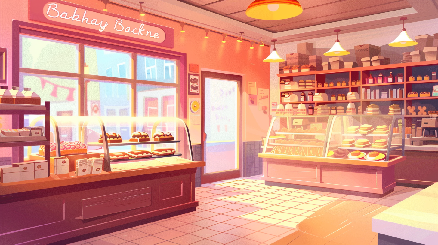 Cartoon Bakery Interior Background: Hybrid Style Graphics 4K