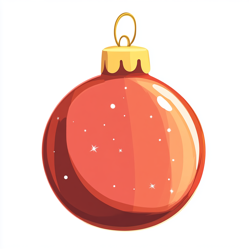 Cartoon Christmas Bulb with Glowing Edges on White Background