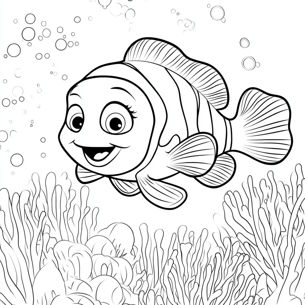 Cartoon Clownfish Coloring Page for Kids