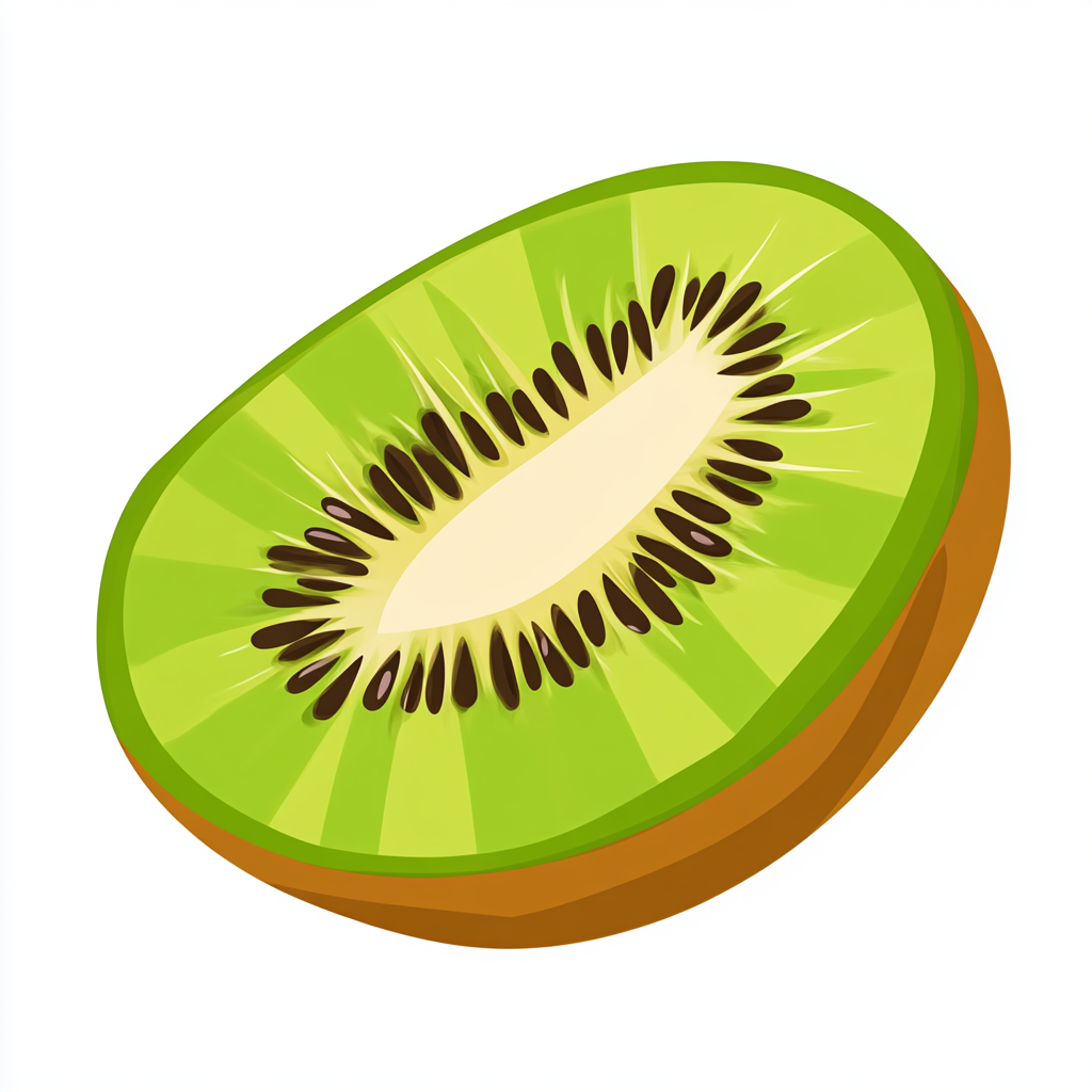 Cartoon Kiwi Slice with Small Glare, Front View 