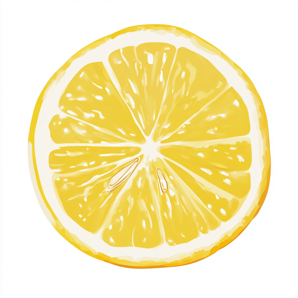 Cartoon Style Lemon Slice on White Background