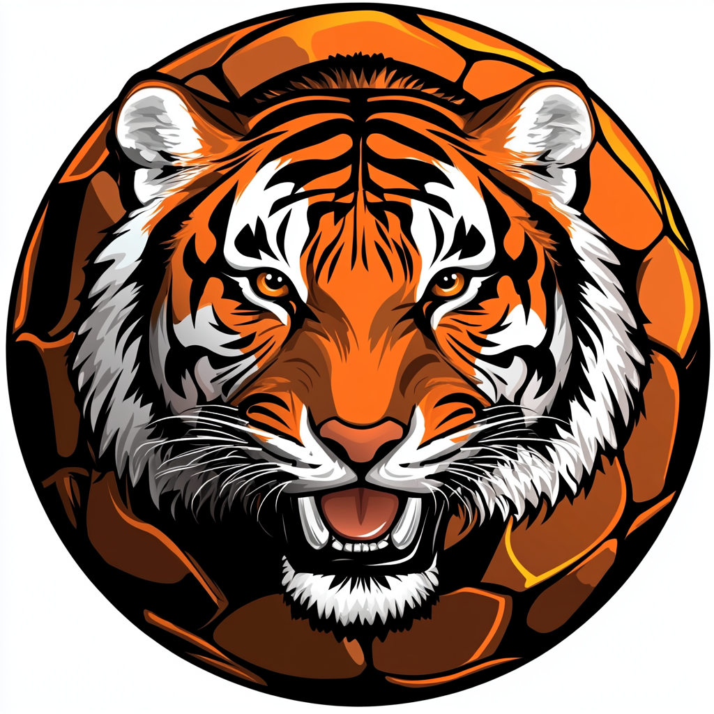 Cartoon Tiger Soccer Ball Logo in Orange and Black