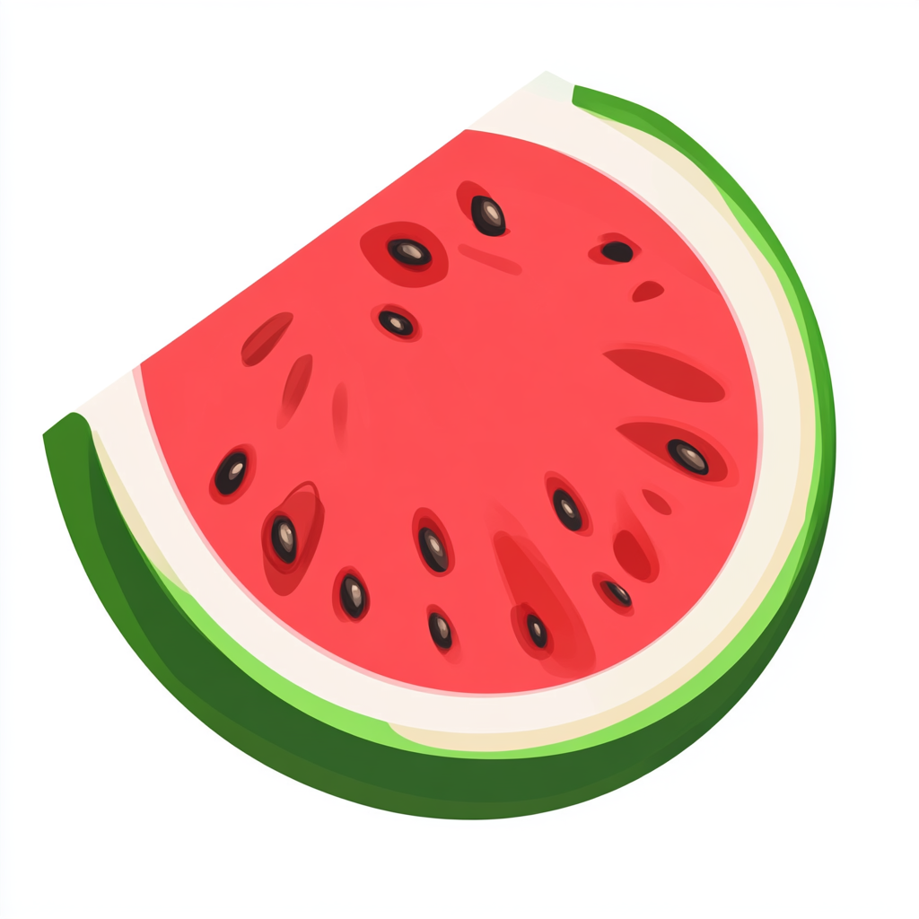 Cartoon Watermelon Slice with Natural Colors on White Background