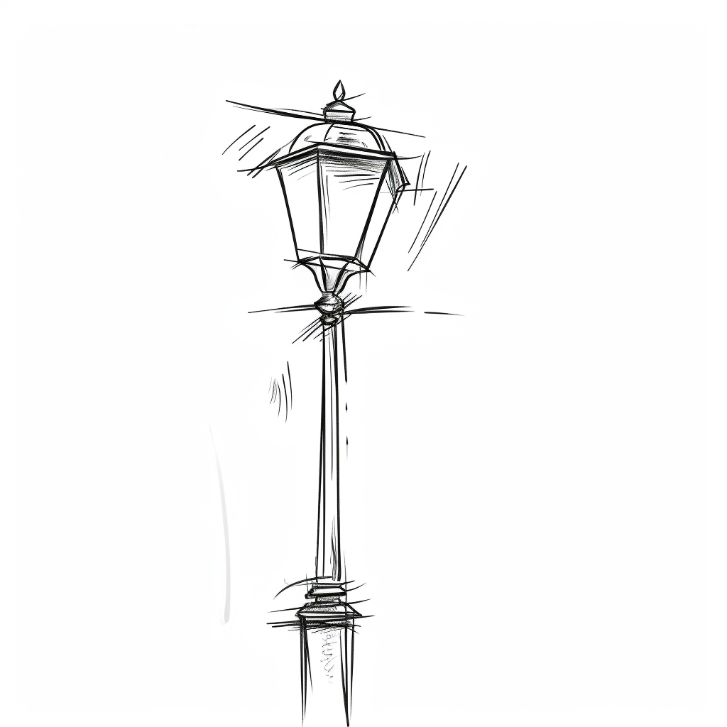 Cartoon street lamp drawing with thick lines. Illuminating.