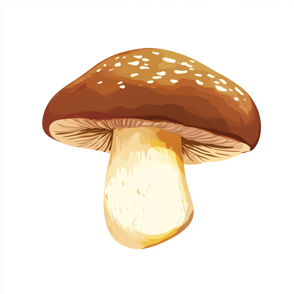 Cartoon-style Boletus Edulis with Glare on White Background