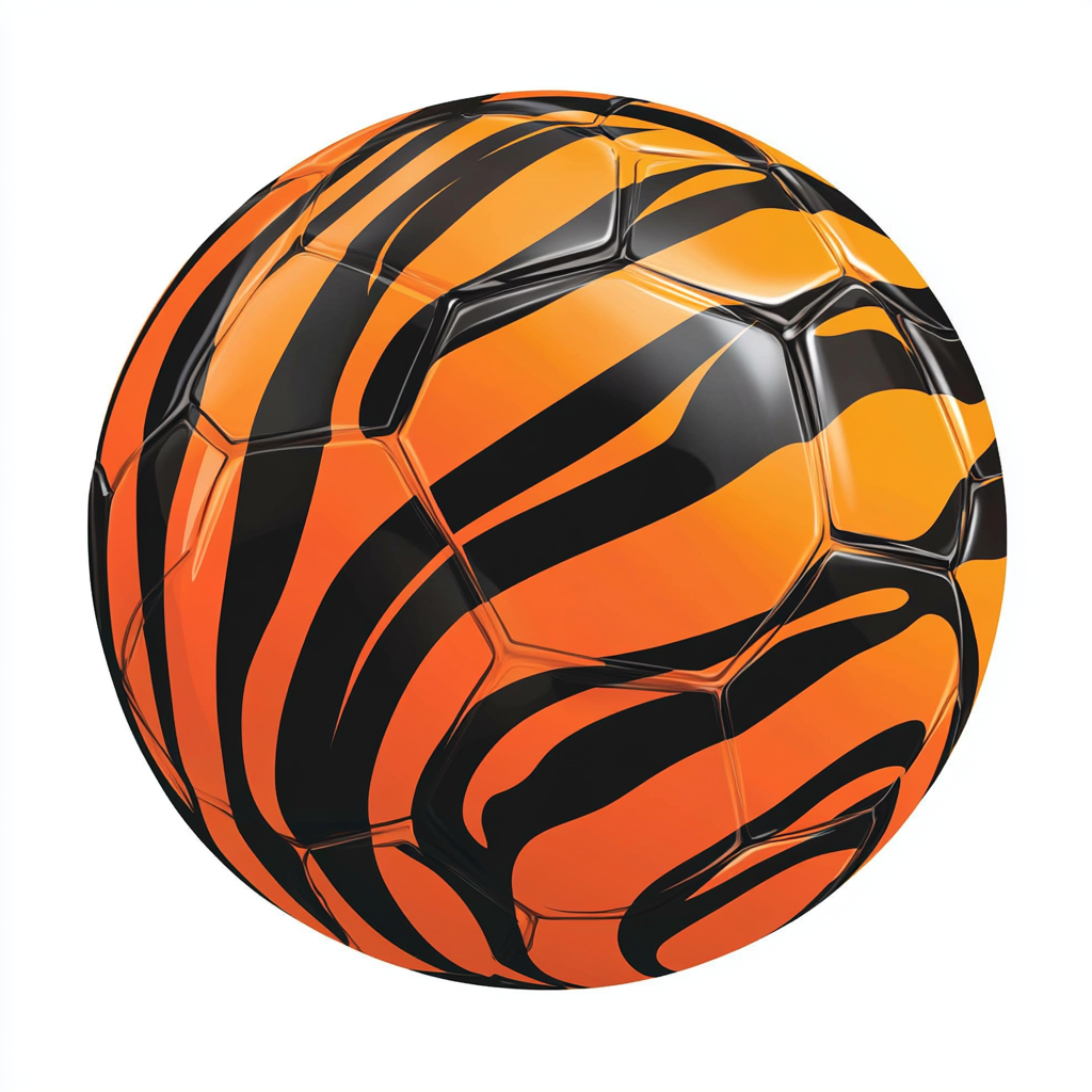 Cartoon-style Tiger Striped Soccer Ball Logo