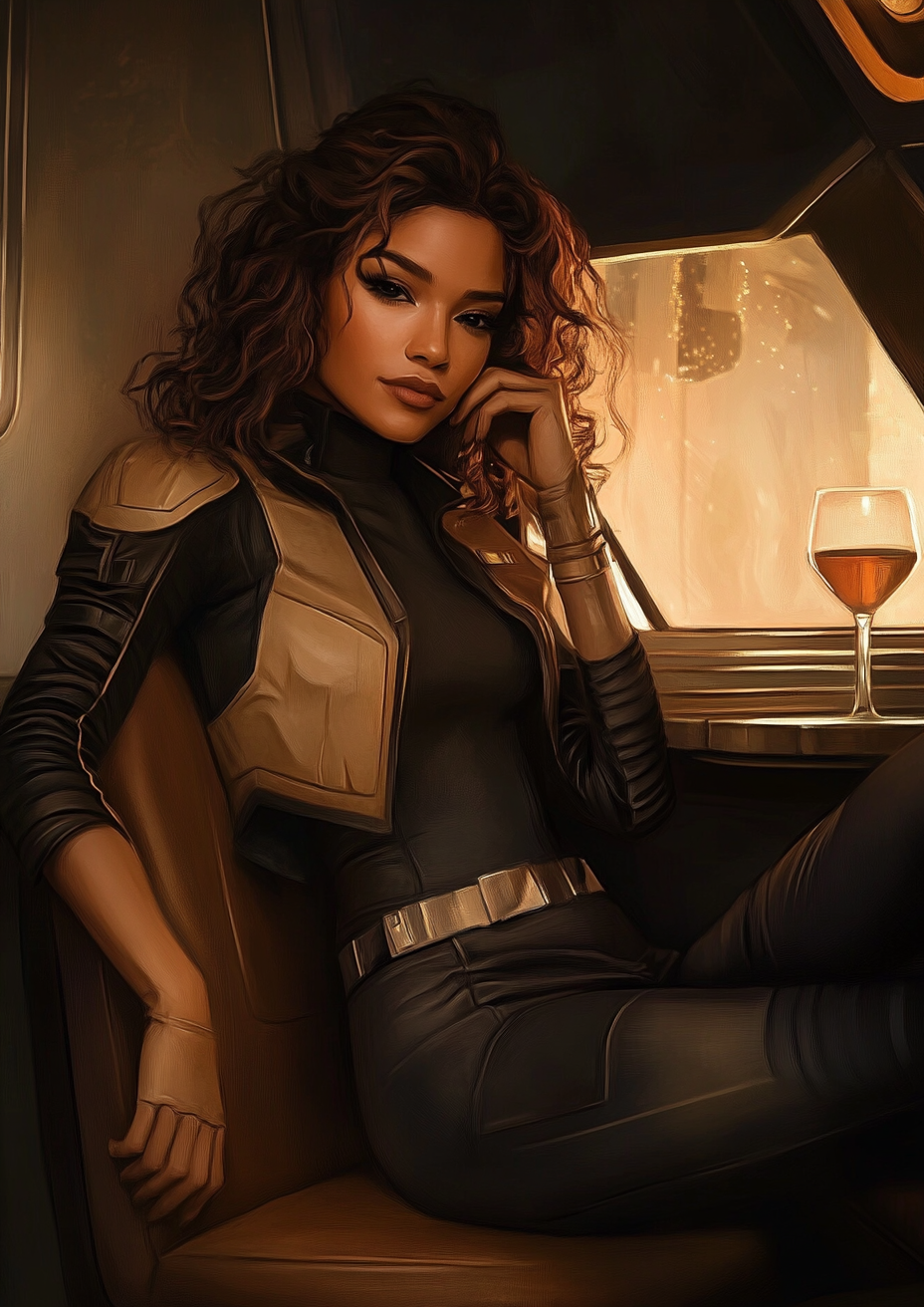 Cartoon style Zendaya as Female Republic Officer on Tattooine