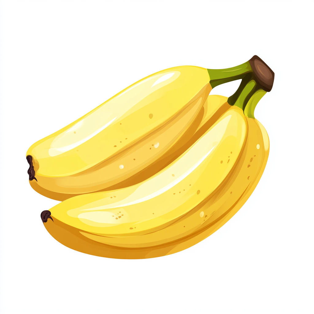 Cartoon style banana pile on white background, flat view