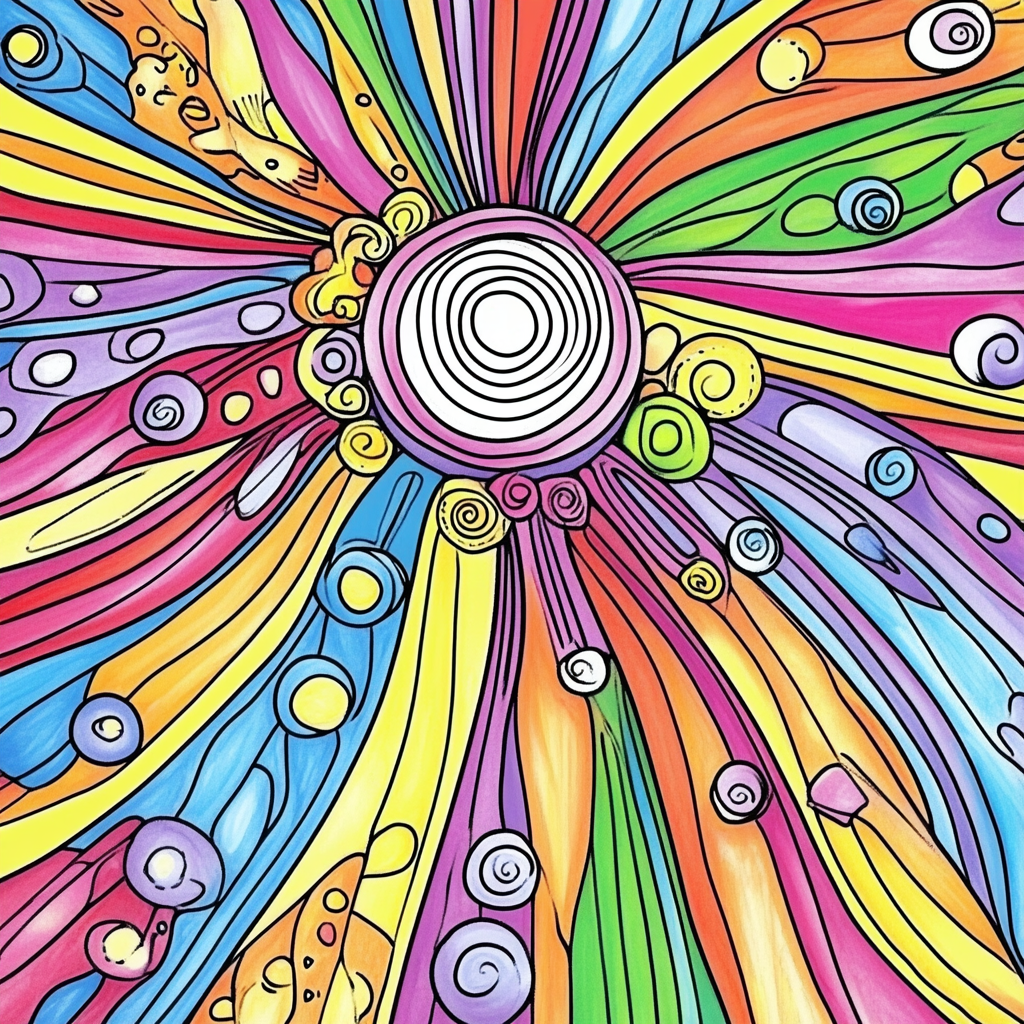 Cartoon style coloring page with vibrant watercolor.