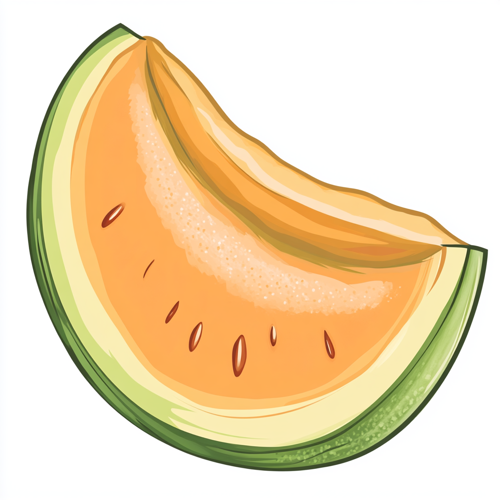 Cartoon-style melon slice on white background