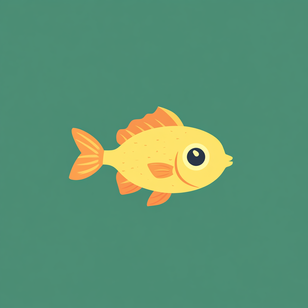 Cartoon-style small fish over green background.