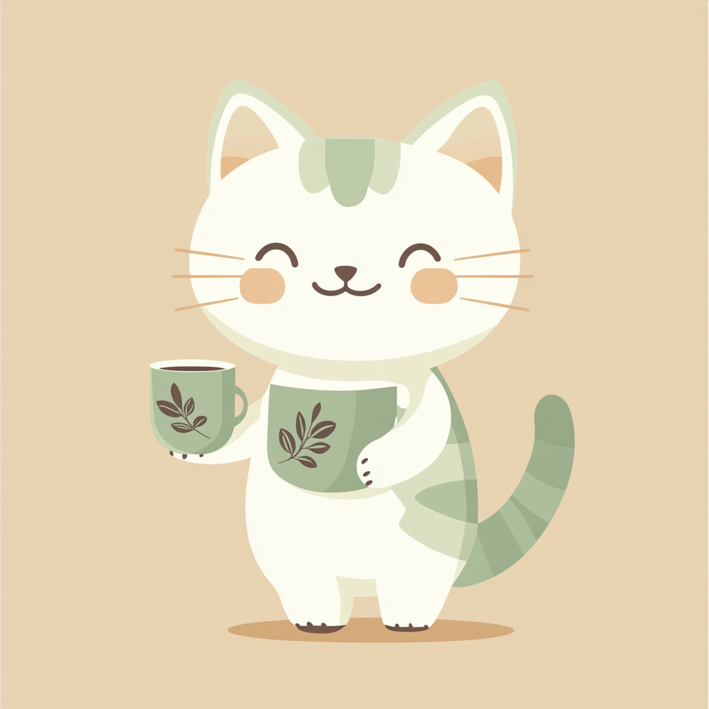 Cat Barista in Tea Leaves Pattern Pose