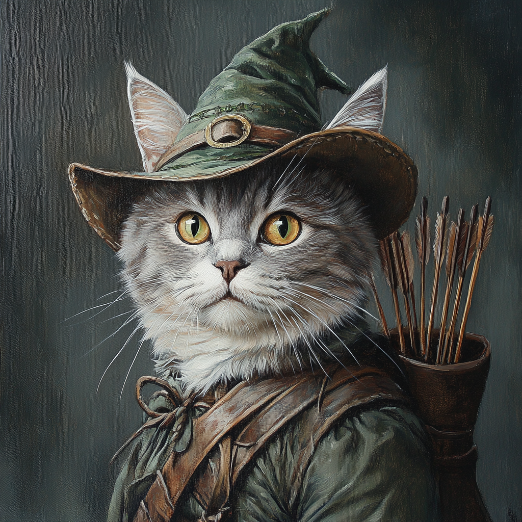 Cat in Robin Hood Costume with Bow