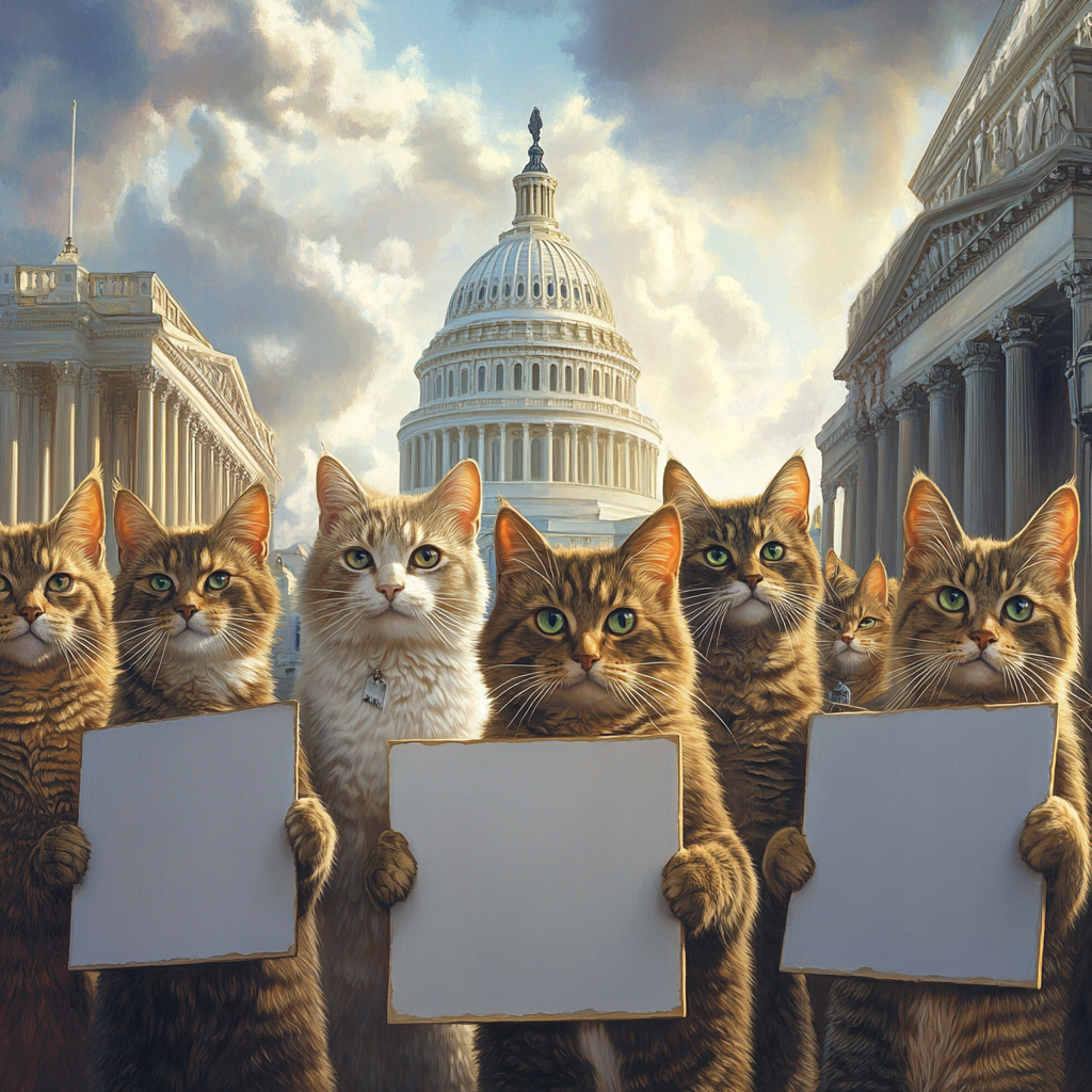 Cats with Blank Signs at Capitol, High Resolution 8K