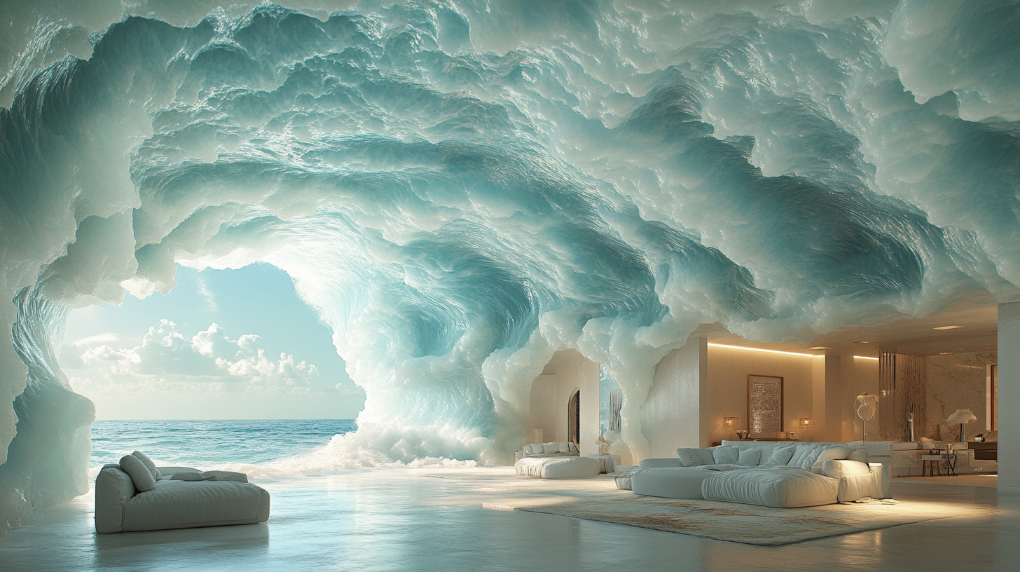 Ceiling made of waves, modern design with ocean textures.