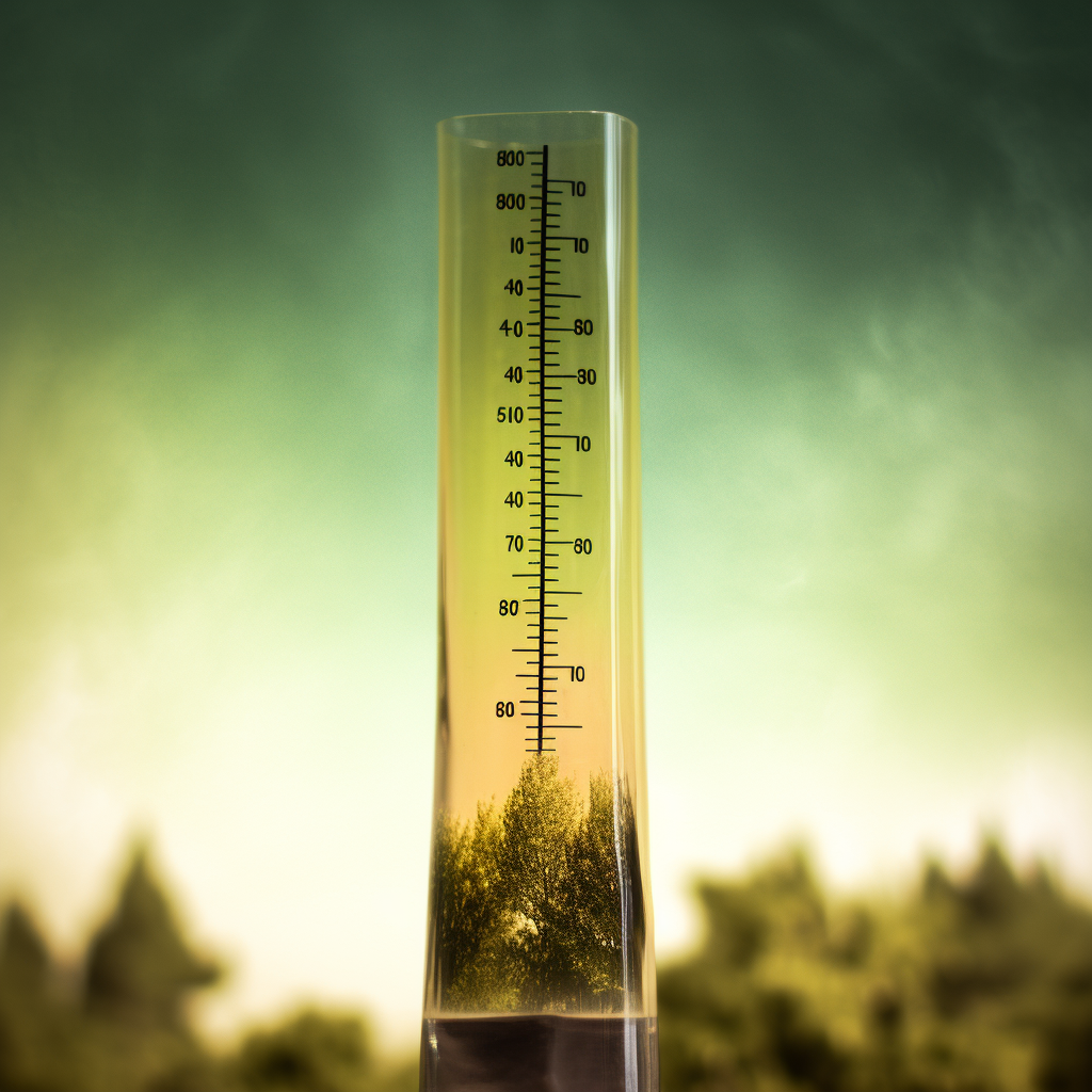 Celsius and Fahrenheit thermometer with green mercury rising