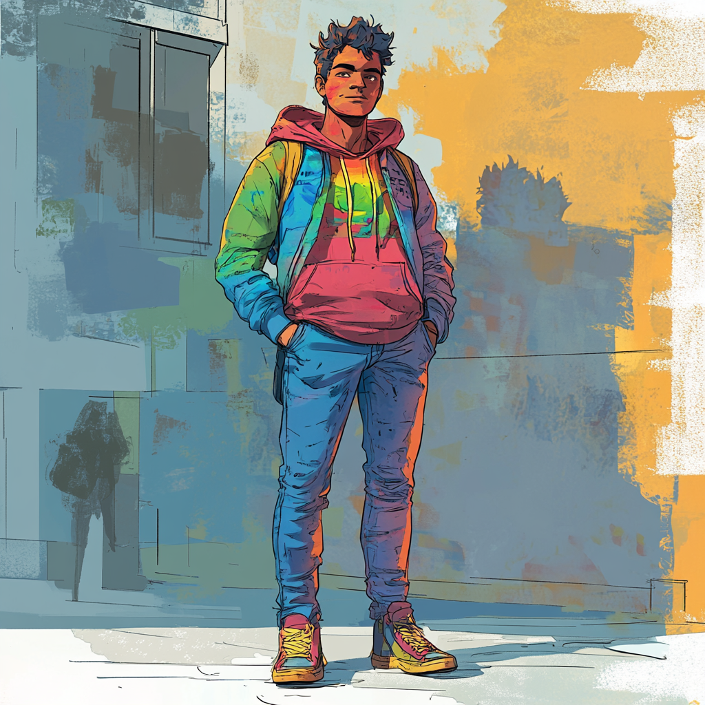 Chameleon university student superhero blends in with surroundings.