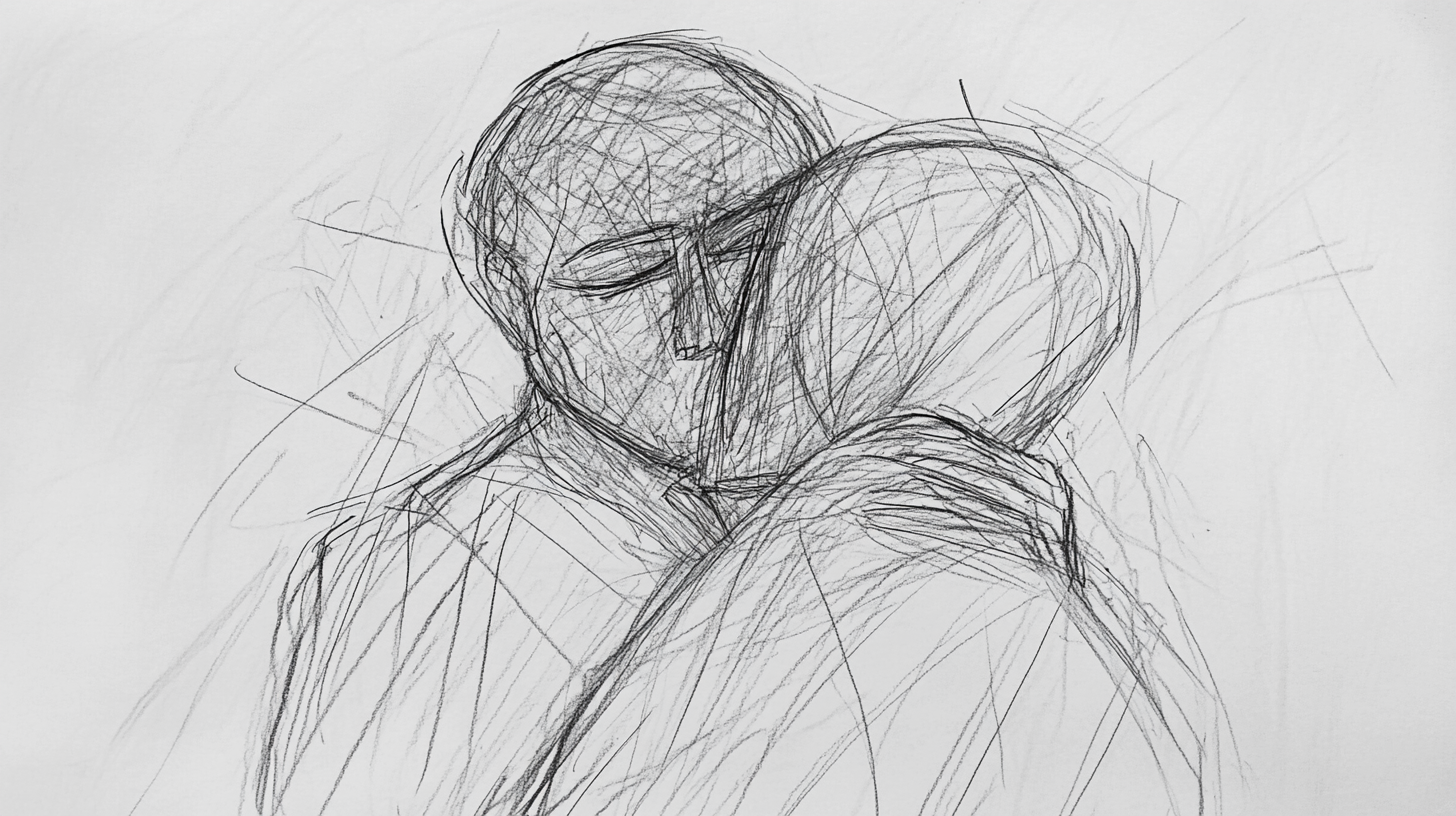 Chaotic Pencil Sketch Embracing Loved One Unease 