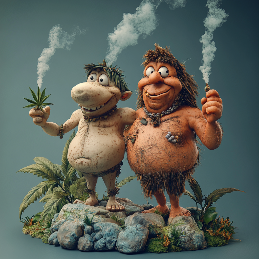 Characters from Stone Age TV show smoke marijuana.