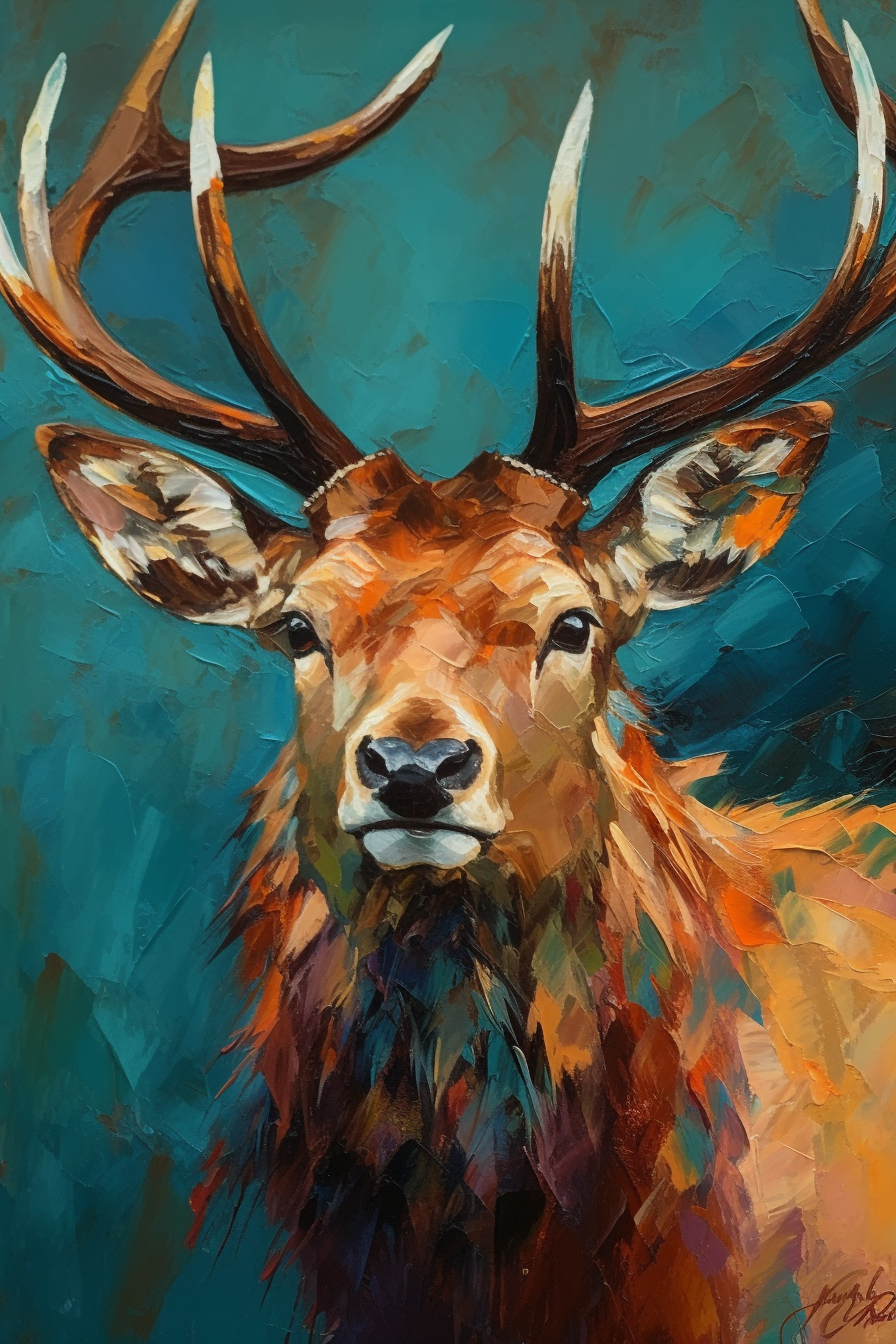 Charles G. Sheeler style oil Elk portrait