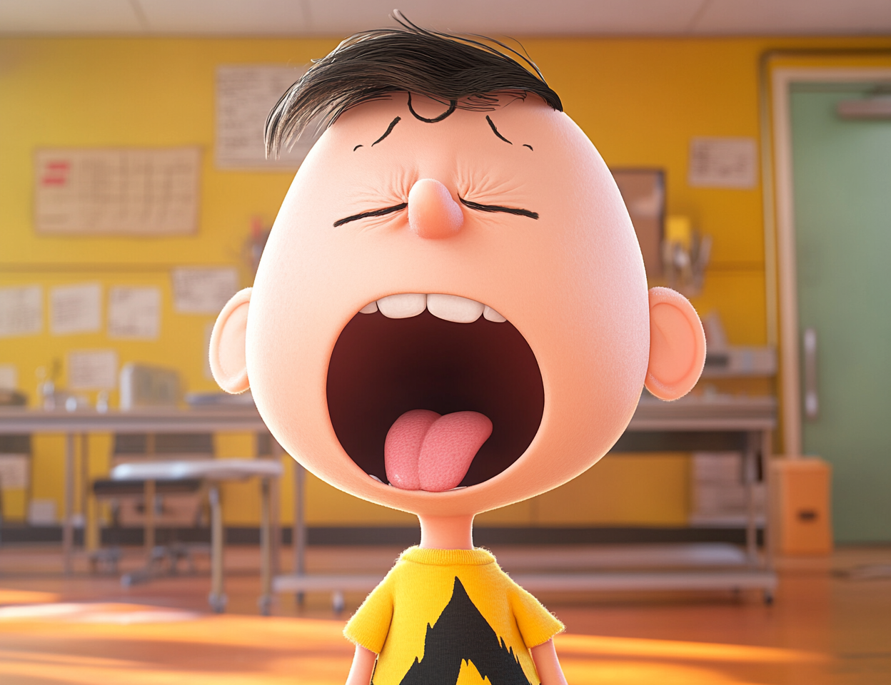 Charlie Brown Yawning in High-School Shop Class