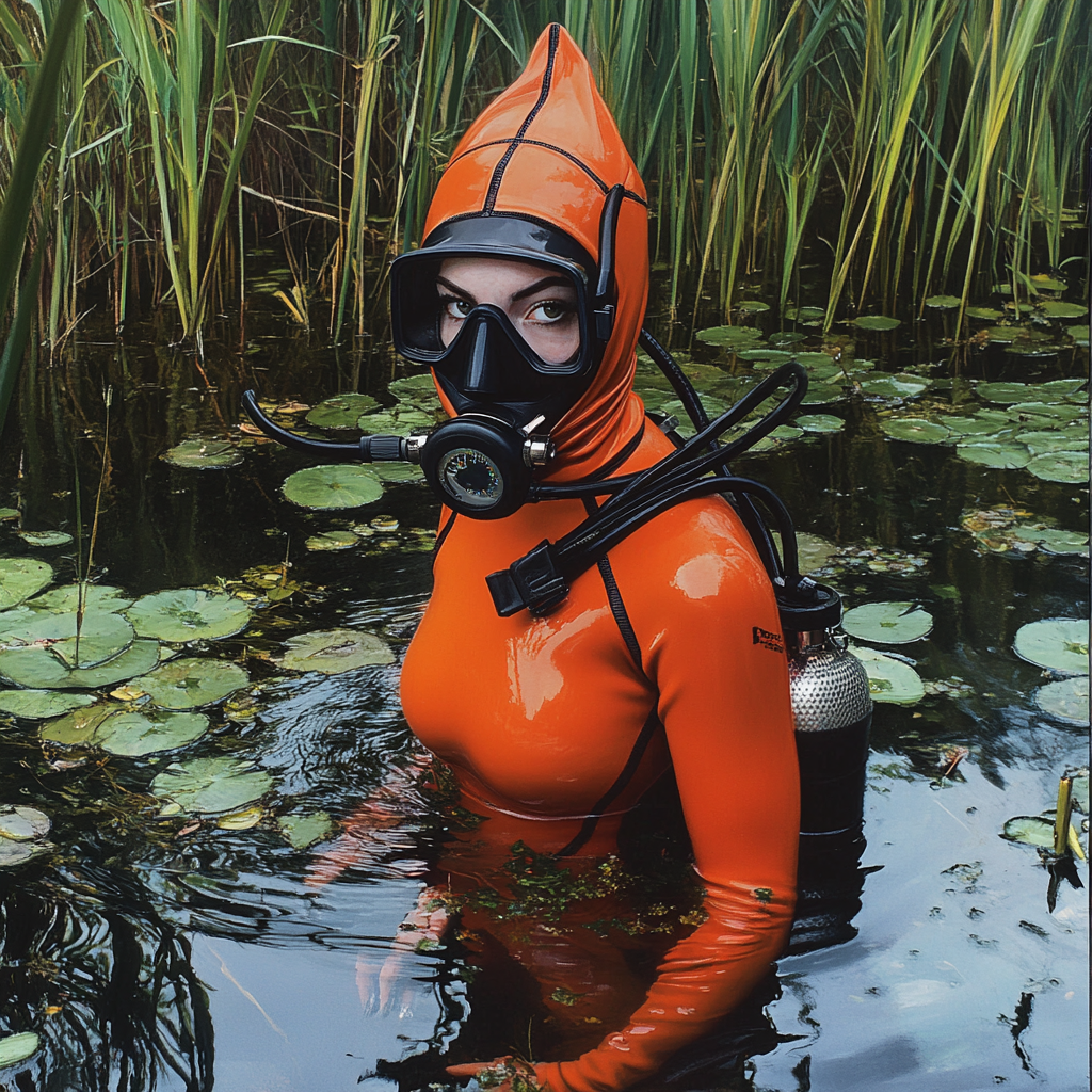 Charlotte Church in Orange Wetsuit Scuba Diving Lake