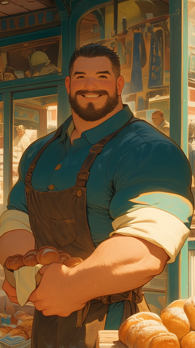 Charming 1950s Pastry Shop Owner Mike Smiling Cheerfully