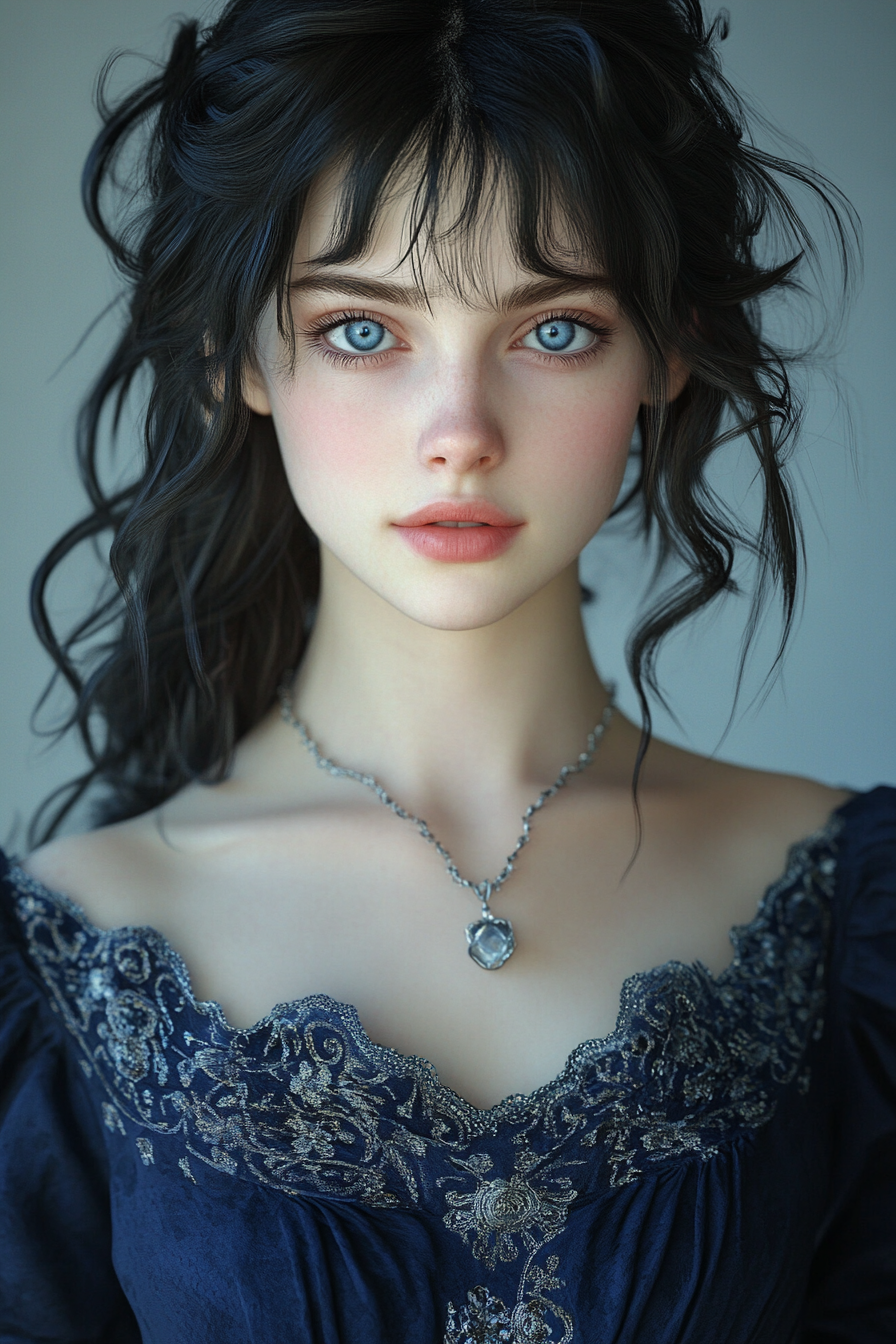 Charming Young Witch in Elegant Blue Dress