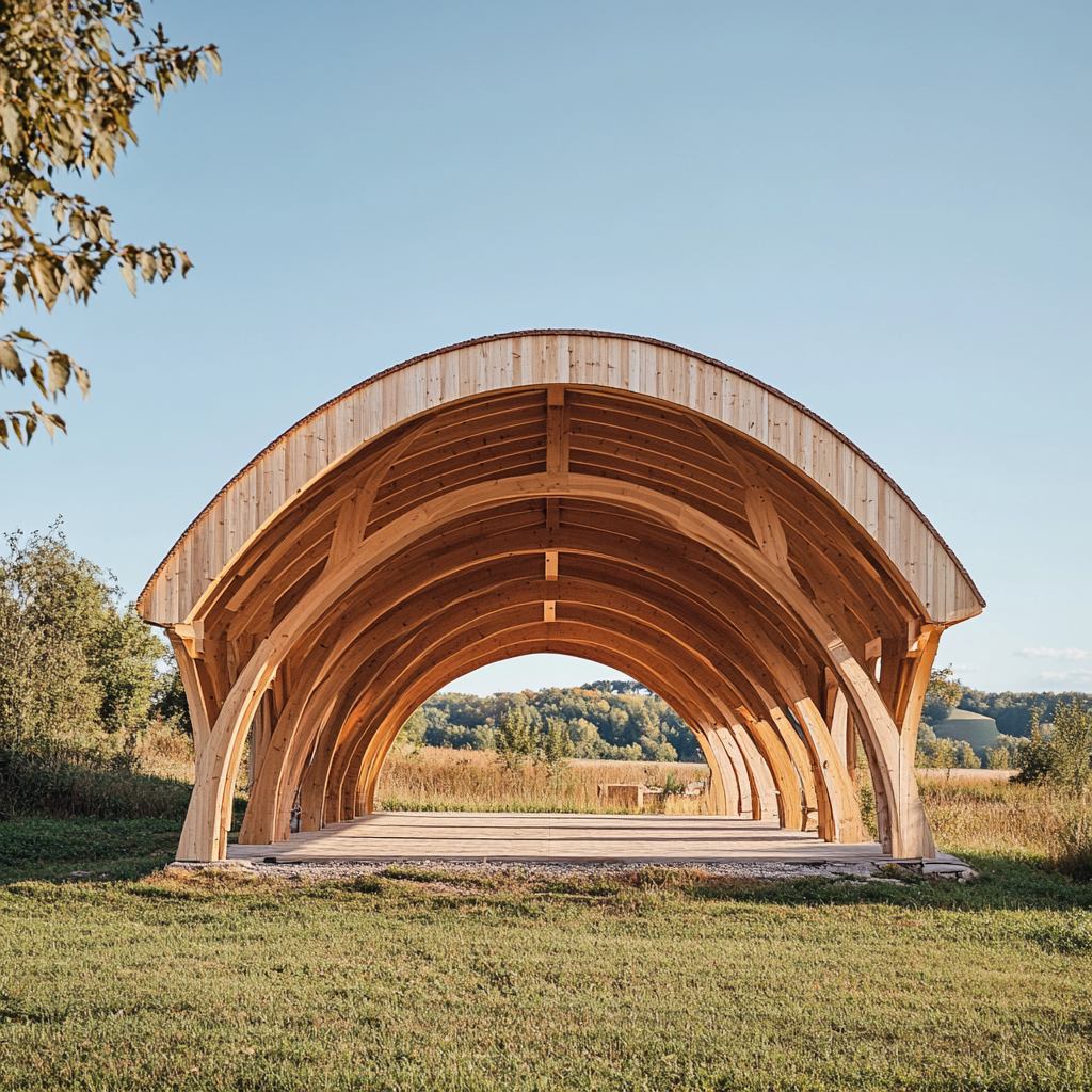 Charpente demi-ellipse en bois élégant 