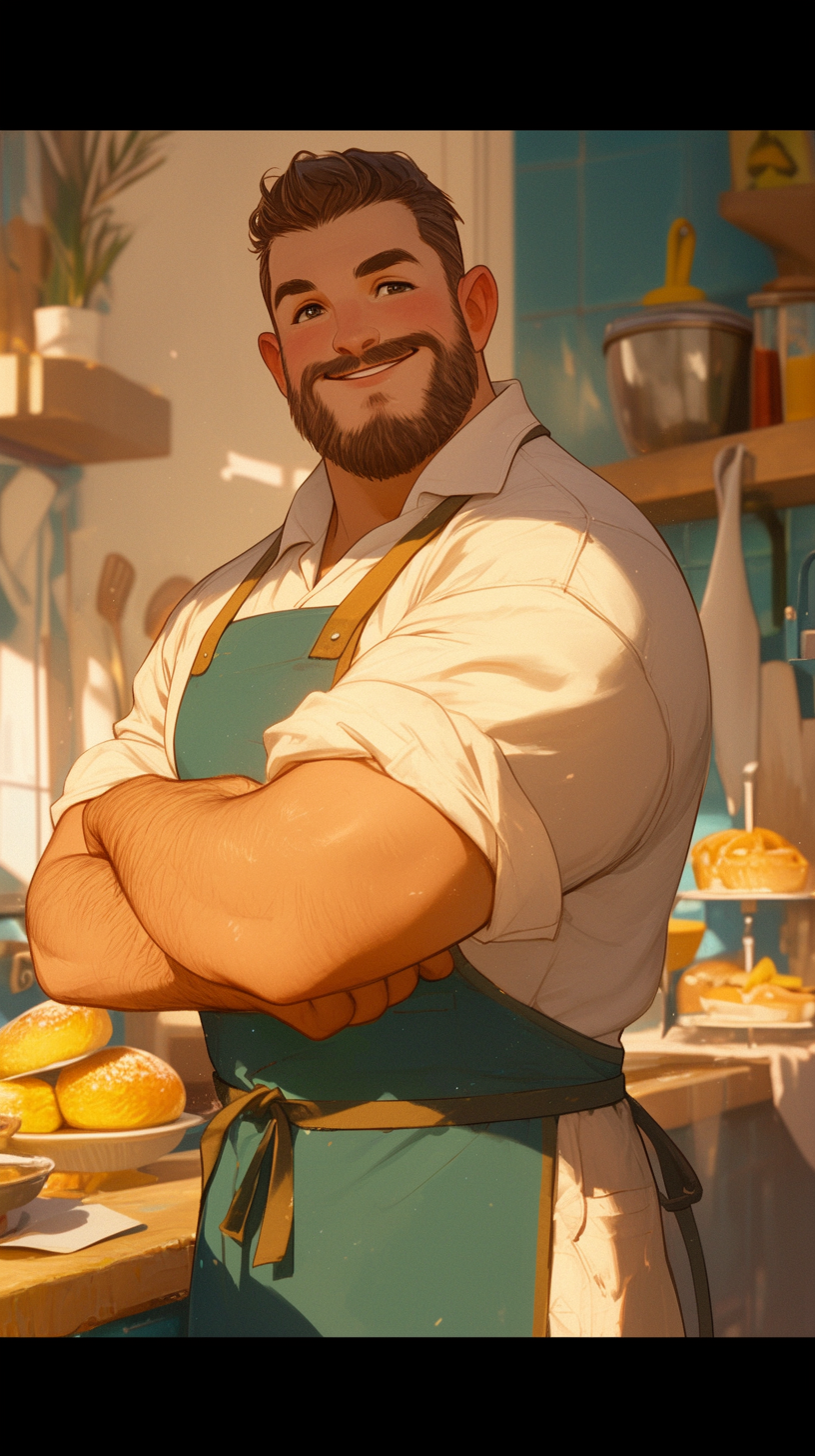 Cheerful 1950s American Pastry Shop Owner Portrait 