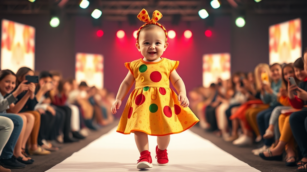 Cheerful Baby Struts in Pizza-Inspired Runway Show!