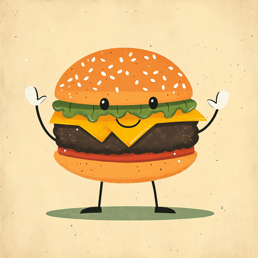 Cheerful Burger Character in Classic 1930s Cartoon Style