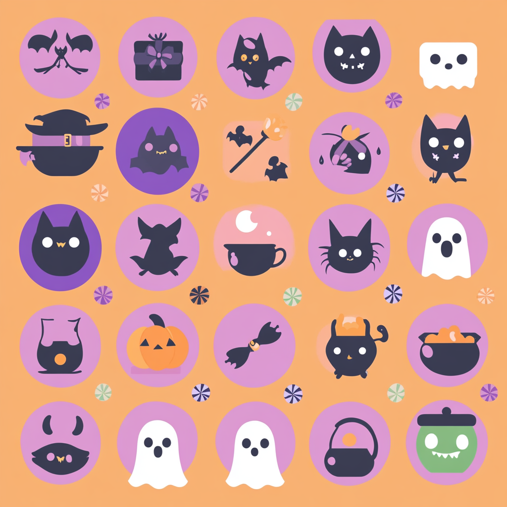 Cheerful Halloween icons in warm, muted colors