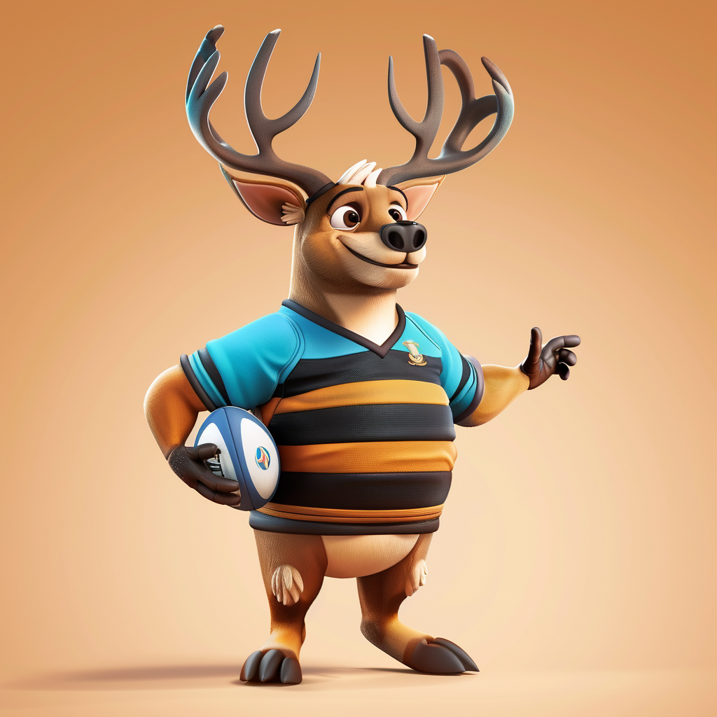 Cheerful Stag Mascot in Striped Rugby Shirt