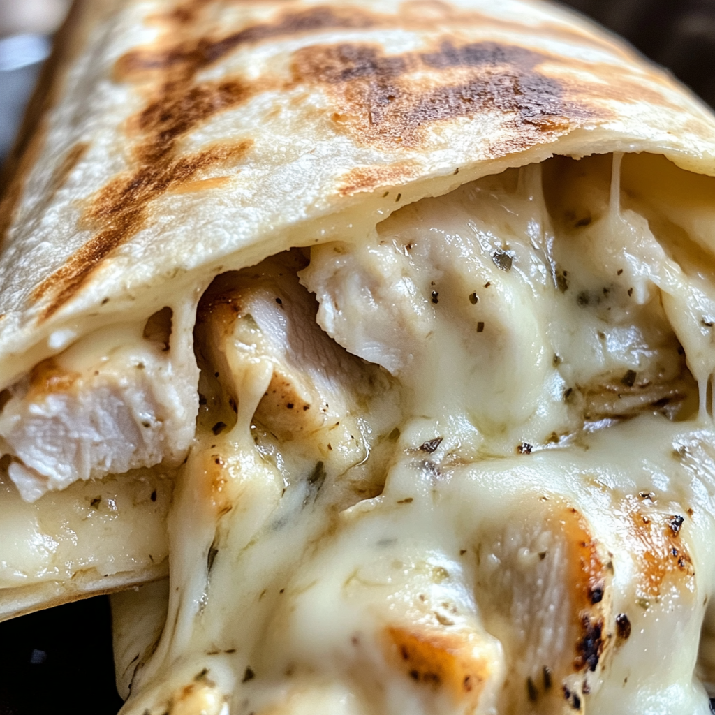 Cheesy garlic chicken wrap grilled to perfection