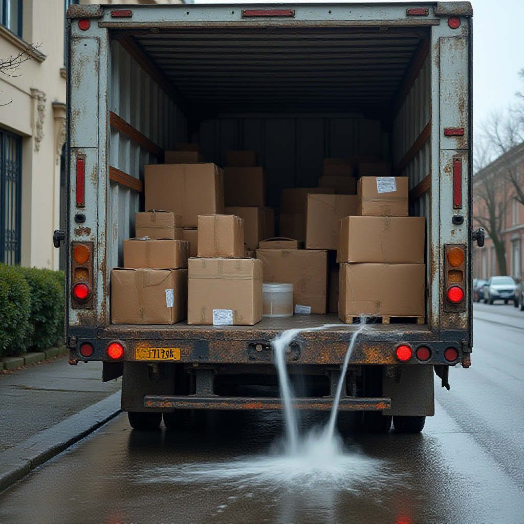 Chemicals leaked from back door of delivery truck.