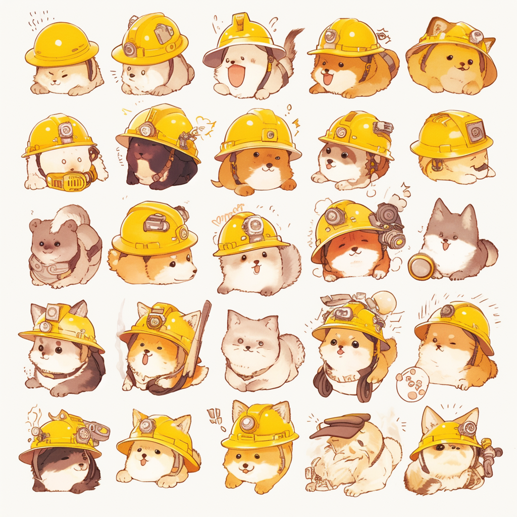 Chibi Animal Line Stamps with Disaster Helmets